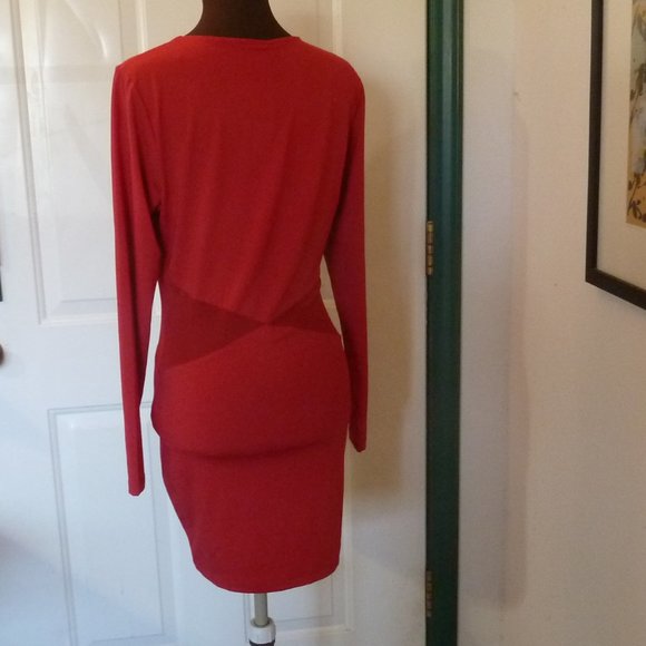 BLVD Collection Women's Red Dress with Peek-a-boo Sides, Long Sleeve - Picture 4 of 8